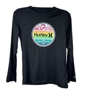 Hurley SZ 10-12 Kids Rash Guard Swim Shirt Long Sleeve Stretch H20-Dri UPF 50+